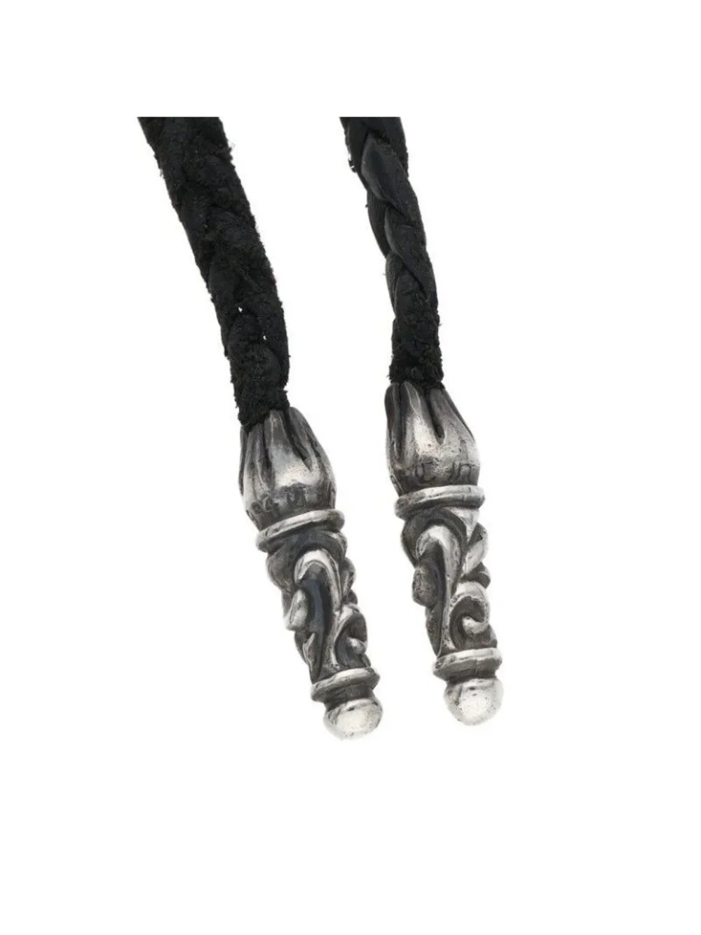 Chrome Hearts Leather Braid Scroll Silver Necklace